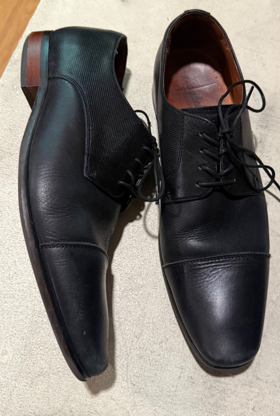Florsheim Men's US 10D Black Leather Cap Toe Lace-Up Oxford Dress Shoes